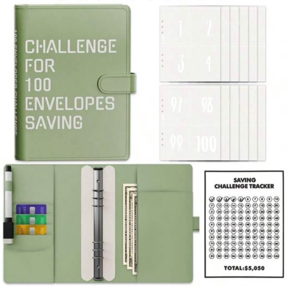 GREEN 100 Money Savings Challenge A5 Money Binder Book Money Budget Book Budget